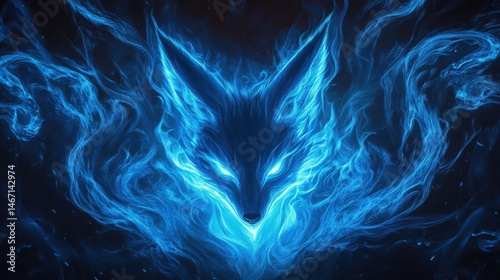 Fox Spirit Kitsune with Glowing Blue Flames photo