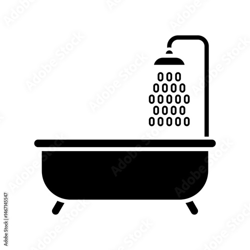 Bathtub icon. Bathtub with shower for hygiene and relaxation.