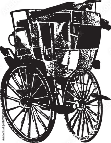A vintage horse-drawn carriage rests on a cobblestone street.