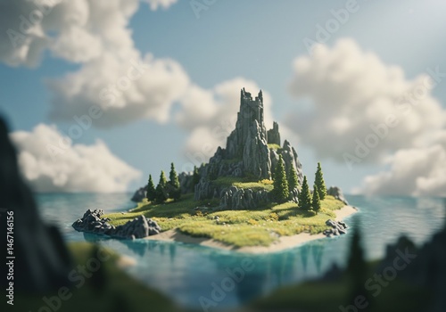 Ile montagneuse ensoleillée paysage enchanteur
