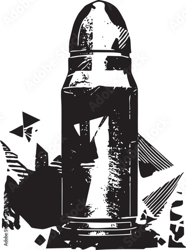 A solitary bullet rests on a dark surface showcasing its cylindrical form and metallic texture.