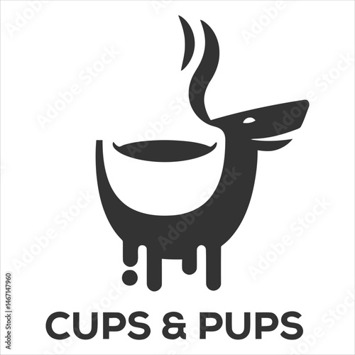 Unique Dog Cafe Logo Design for Coffee Shop Branding with Puppy and Cup Illustration for Pet Friendly Businesses