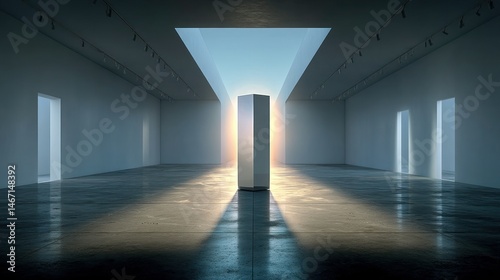 Minimalist art  light and shadow in exhibition room  indoor