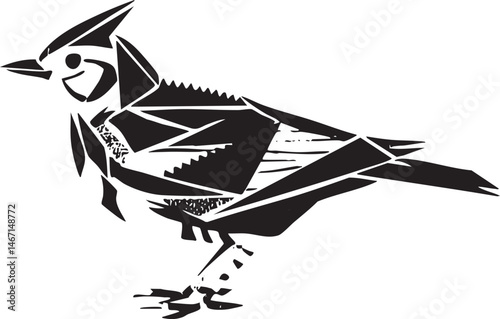 A stylized blue jay silhouette stands confidently against a white background.