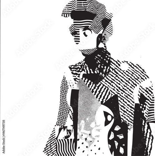 A stylish woman gazes intently into the distance with a patterned scarf.