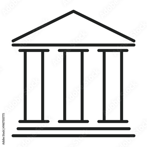 editable line Building with pillars stands tall in a simple line drawing against a plain background, with a triangular roof over its frame.