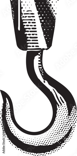 A stylized hook shape forms a graceful sweeping curve against a stark white background.