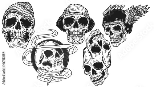 skull vector illustration icon set 