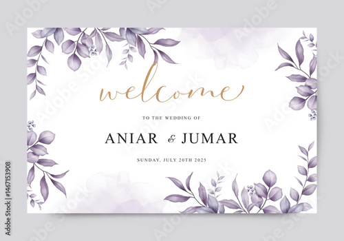 Elegant purple foliage wedding welcome card