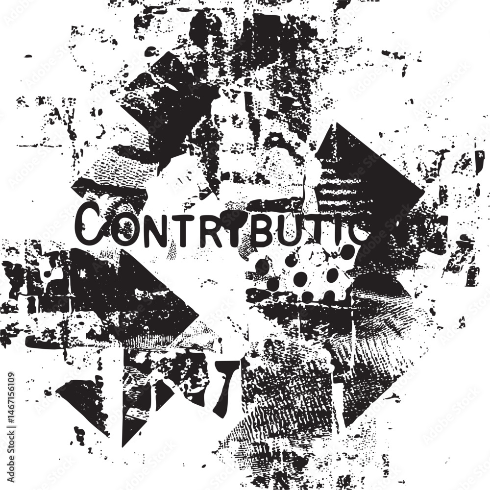 Obraz premium A distressed textured displays the word 'CONTRIBUTION' in a bold black typeface.