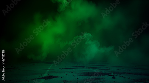 Green background with dark ground and a mix of toxic elements like black fog and stink mist, evoking a sense of pollution and unpleasantness