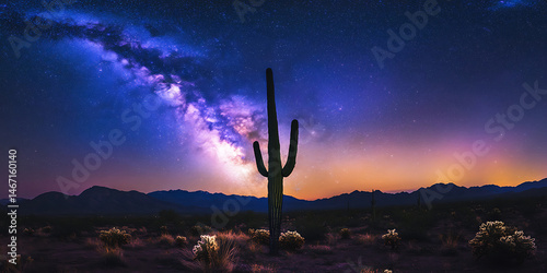 Stunning Milky Way Galaxy Over Desert Cactus at Night