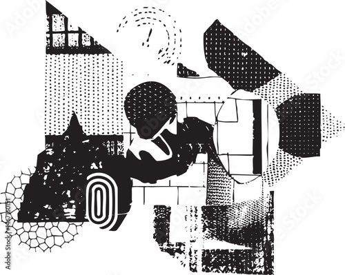 A lone figure meticulously examines a complex geometric structure with focused attention.