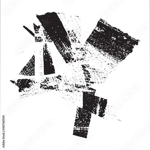Abstract black brushstrokes create a dynamic fragmented composition.