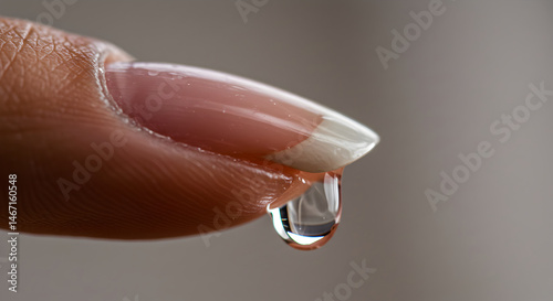 Water Droplet Reflecting Light On Fingernail Displaying Freshness And Hydration