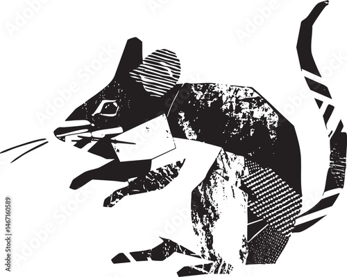 A stylized black and white mouse leaps across a clean surface.