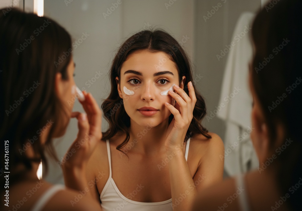 Soin visage nocturne lumière douce reflet miroir Soin visage nocturne lumière douce reflet miroir
