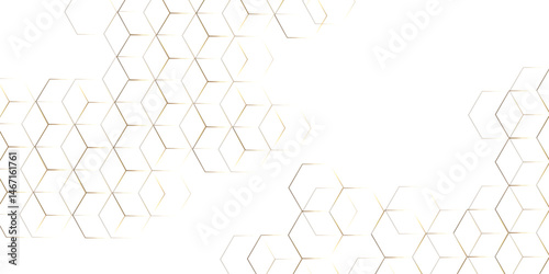Abstract white background with golden hexagons seamless pattern and geometric in vector design. Futuristic blue neon honeycombs. Modern technology design .Minimal style website banner, decoration .