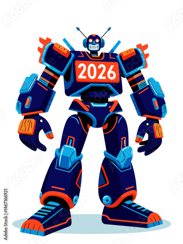  2026 robot done in tech style, handwritten way