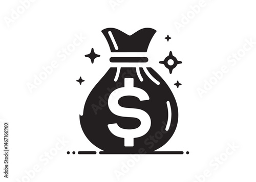 Money Bag Icon, Money Bag Silhouette Vector