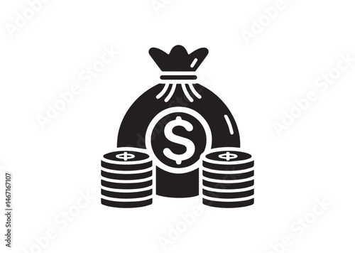 Money Bag Icon, Money Bag Silhouette Vector