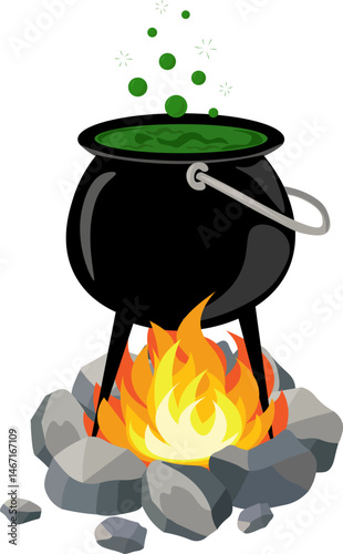 cauldron with green potion on the fire. Halloween