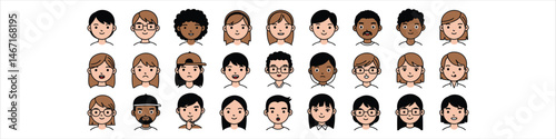 Cartoon avatar collection featuring expressive male and female faces. Colorful flat illustrations suitable for games, blogs, and creative projects.