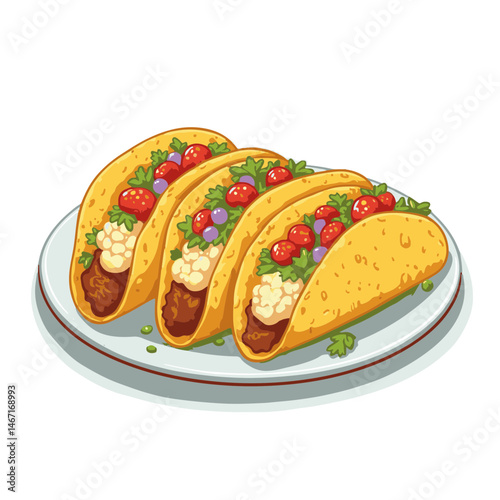 Cartoon tacos served on a plate, for culinary blogs, with copy space