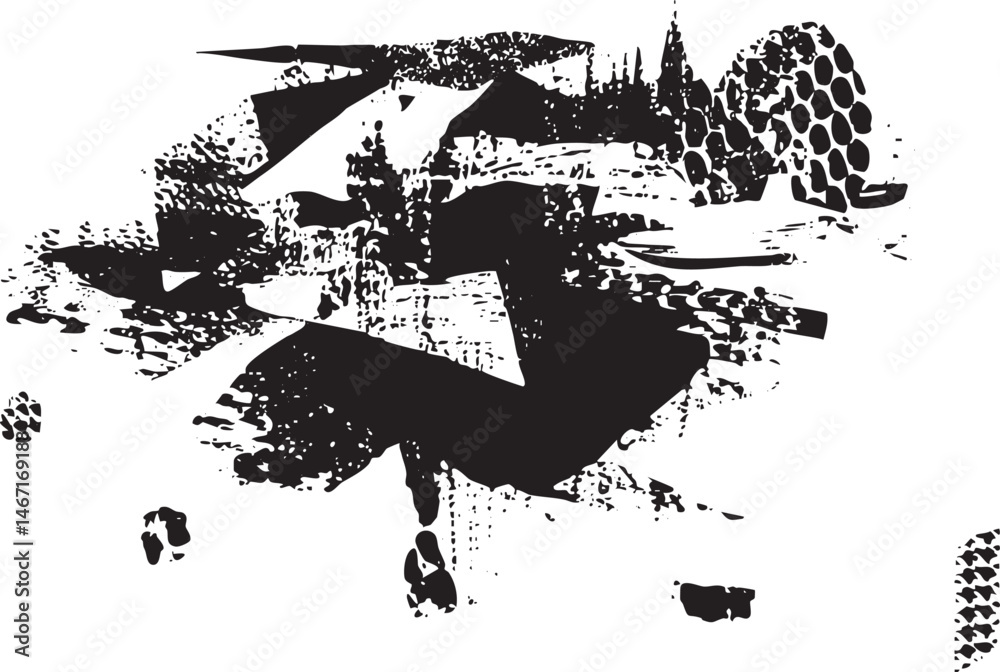 Abstract black and white shapes create a dynamic textured composition. Abstract black and white shapes create a dynamic textured composition.