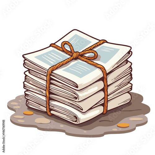 Stack of tied newspapers, flat vector illustration for blog use, with copy space