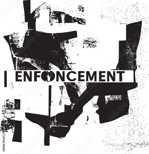 Geometric shapes form a stark fragmented barrier.