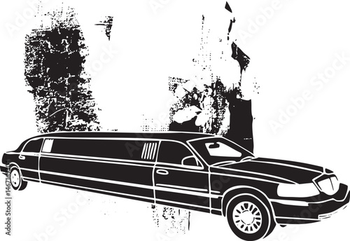A black limousine extends along a blurred background.