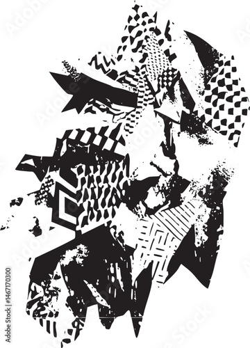 Abstract geometric shapes overlap and interact in a dynamic textured composition.
