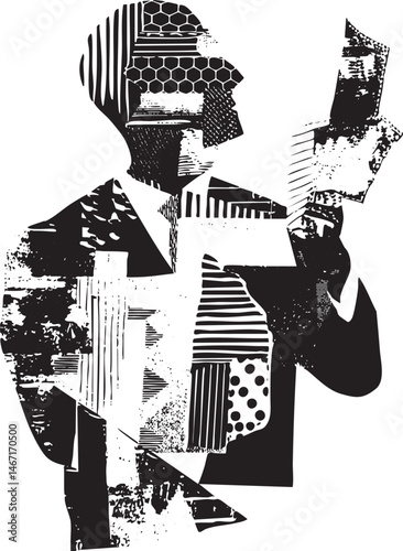 A silhouetted figure holds a tablet presenting information.