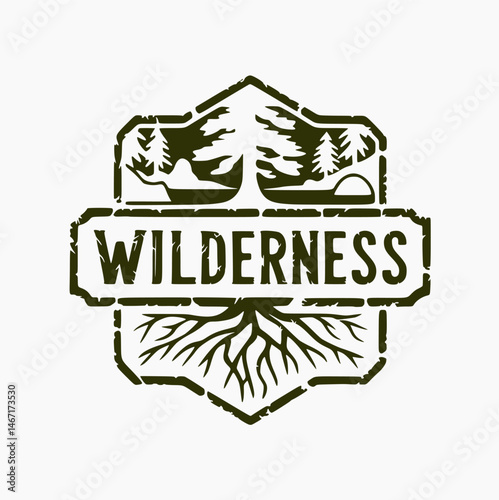Black and white vector logo of adventure, bushcraft, hiking, wilderness