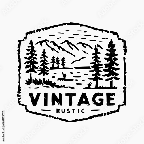 Black and white vector logo of adventure, bushcraft, hiking, wilderness