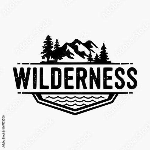 Black and white vector logo of adventure, bushcraft, hiking, wilderness