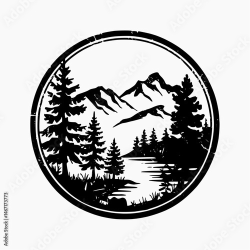 Black and white vector logo of adventure, bushcraft, hiking, wilderness