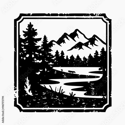 Black and white vector logo of adventure, bushcraft, hiking, wilderness