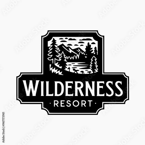 Black and white vector logo of adventure, bushcraft, hiking, wilderness