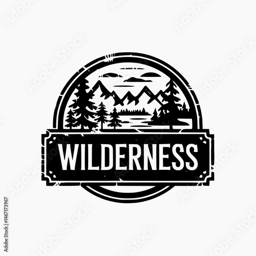 Black and white vector logo of adventure, bushcraft, hiking, wilderness