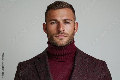 Confident Man in Turtleneck Sweater Wearing Stylish Blazer for Fashion and Professional Portraits photo