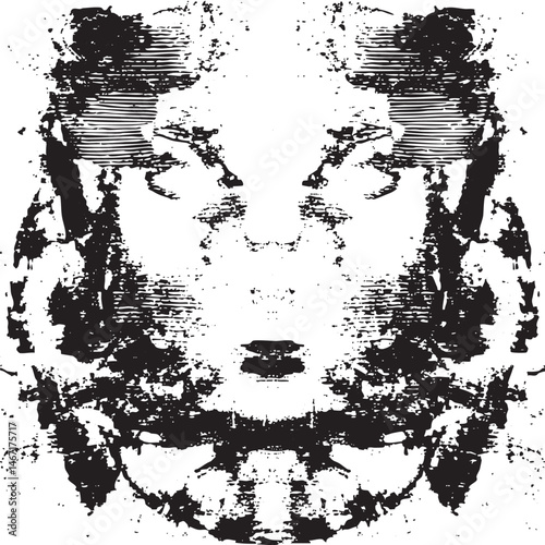A grayscale portrait reveals a blurred human face with textured details.