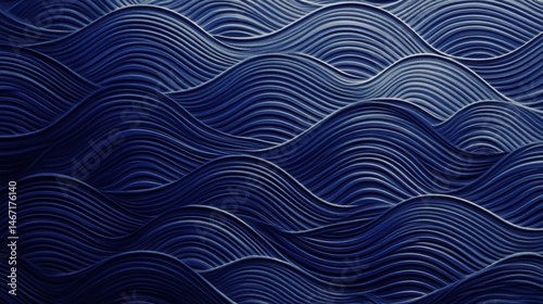 Minimalist Japanese Wave Pattern in Deep Indigo