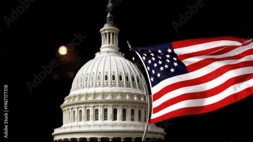 Wallpaper Mural Historic United States Capitol Building with American Flag Against Fireworks in Night Sky Celebration Torontodigital.ca
