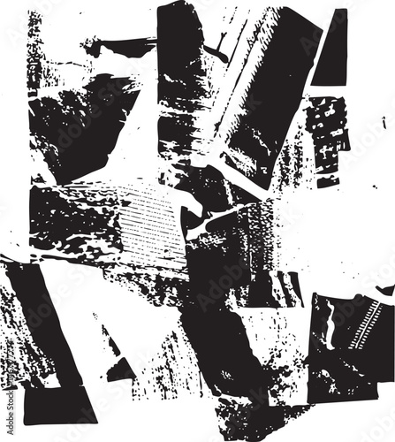 Fragmented geometric shapes create a dynamic abstract composition.