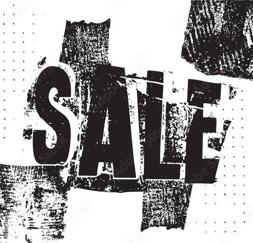 A bold ‘SALE’ wordmark dominates a textured distressed background.