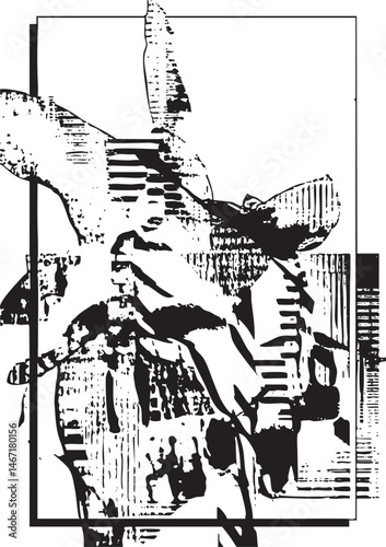 A solitary figure stands in a distressed textured frame.
