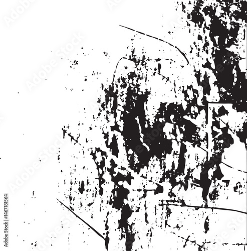 A chaotic textured black and white abstract dominates the frame.