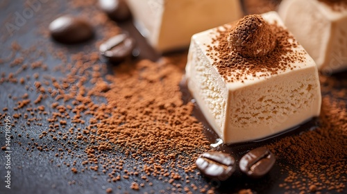 24. Close-up of espresso-flavored ice cream with a dusting of coffee powder on top
